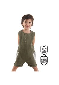 Resim Denokids Erkek Bebek Çocuk Yeşil Müslin Tulum Çok Renkli 