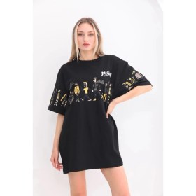 Resim Beruflic Bisiklet Yaka Baskılı Oversize T-Shirt - Siyah 