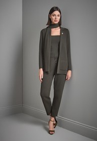 Resim Atkı ve Broş Detaylı Bol Kesim Yeşil Triko Blazer Ceket - Yeşil / M 