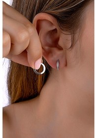 Resim 925 Ayar Gümüş Taşlı Tam Tur Halka Küpe 13mm Gümüş 