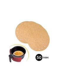 Resim Bucuks 50 Adet Air Fryer Pişirme Kağıdı Tek Kullanımlık Gıda Pişirme Kağıdı Delikli Yuvarlak Model 