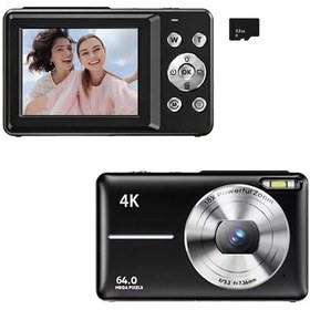 Resim Wezone Siyah Dijital Fotoğraf Makinesi 4k/30fps 64mp 2.4" Ekran 18x Zoom Fotoğraf-video Çekimi 32gb Hafıza Kartı Dahil İçinli Litiyum Pil 