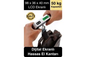 Resim Taşınabilir Dijital Ekranlı Pilli El Kantarı Hassas Terazi Seyahat Yolculuk Bavul Çanta Tartı 50 kg 