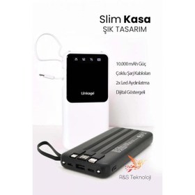 Resim Linkage Lkp-24 10000mah 2xusb, Dahili Micro,type-c Lightning Kablo Lcd Güç Götergeli Powerbank 