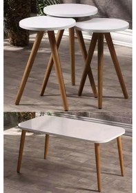 Resim Uslucan Alışveriş Zigon Sehpa Ve Orta Sehpa Set Ahşap Kr Torna Beyaz Çok Renkli 