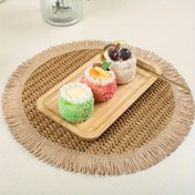 Resim 4 adet Boho Doğal Jüt Yuvarlak Placemats ile Fringe - 38.1cm Rustik Çiftlik Masa Matları, İç ve Dış Mekan Yemekleri için, Sadece Elde Yıkama, Boho Yemek Dekoru, Dokulu Masa Ayarları, Keten Kompozisyonu 