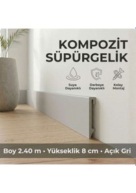Resim Espumo Kompozit Süpürgelik 8 cm Açık Gri | Suya Dayanıklı Parke Duvar Süpürgelik 2,40 m ESP202 