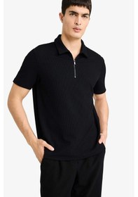 Resim Defacto Regular Fit Polo Yaka Yarım Fermuarlı Pilise Kısa Kollu Tişört B7355ax25aubk81 SIYAH 