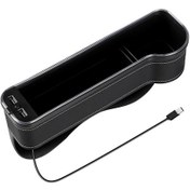 Resim Vkemall Araba Koltuk Aralığı Usb Şarjlı Depolama Kutusu, Rgb Led Işık Ve Frenç Tutucu İle Çok Fonksiyonlu Organizer Yolcu Tarafı, Siyah 