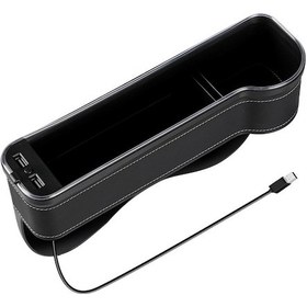 Resim Vkemall Araba Koltuk Aralığı Usb Şarjlı Depolama Kutusu, Rgb Led Işık Ve Frenç Tutucu İle Çok Fonksiyonlu Organizer Yolcu Tarafı, Siyah 
