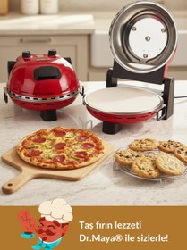 Resim Dr.Maya Çok Amaçlı Taş Fırın | Pizza, Lahmacun, Ekmek ve Tandır Yapma Makinesi – 31 cm Doğal Taş Kırmızı 