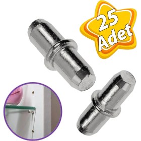 Resim Glaswen Metal Halkalı Raf Pimi Cam Ahşap Metal Raf Tutucu Çivisi Mobilya Dolap Pimi (25 Adet) 