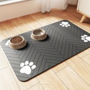 Resim 1 Adet Hızlı Kuruyan Diatomit Toprak Evcil Hayvan Besleme Matı - Sıçramaya Karşı Koruyucu, Emici, Köpekler ve Kediler İçin Kolay Temizlenebilir, Herringbone Desenli ve Pati Baskılı, Siyah, Yıkanabilir Evcil Hayvan Besleme Matları 