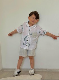 Resim Asortik Kids amuklu Erkek Çocuk Kısa Kollu Gömlek ve Rahat Kesim Jean Şort 2'li Set-JLB-137 