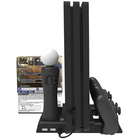 Resim Ps4 / Ps4 Pro / Ps4 Slim Host İçin İplay Çift Koltuklu Şarj Çok Fonksiyonlu Soğutma Tabanı Depolama Braketi Siyah 