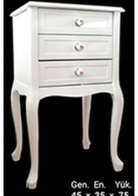 Resim Komodin 3Çekmece Parlak Lake Beyaz Kayın Aslan Iskelet Porselen 