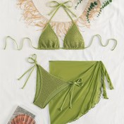 Resim Yazlık Yeni Üç Parçalı Basit Moda Düz Renk Seksi Bikini Kadınlar için Yüzme Örtüsü Seti 