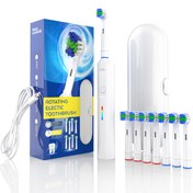 Resim Alison-4/6/8 Fırça Başlıkları - 3D yuvarlak baş akıllı yetişkin yumuşak kıllı Döner elektrikli diş fırçası - ağız bakımı için tam otomatik diş temizleyici - erkekler/kadınlar için uygun - IPX7 su geçirmez - 3 güç modu - Seyahat kılıfı - Type-C USB şarj 