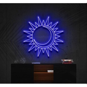 Resim Güneş Ve Ay Figürlü Dekoratif Neon Tabela Mavi 