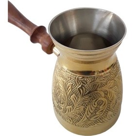 Resim Pirinç Döküm Cezve 4,75" Jumbo Uzun Boy Ahşap Saplı 