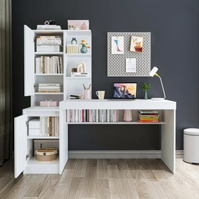 Resim Kitaplıklı Çalışma Masası - Nora - Sol - Atlas Çam-Beyaz / Sol 
