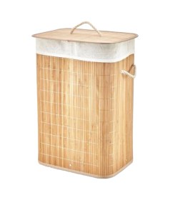 Resim Dikdörtgen Bambu Ahşap Kirli Çamaşır Sepeti 40x30x60cm Seyyar Kapaklı İçi Bezli İp Kulplu 4989 Çok Renkli 