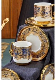 Resim Cooker Royal Crest 90 Ml 6 Kişilik Porselen Kahve Fincan Takımı Ckr3869 Lacivert 