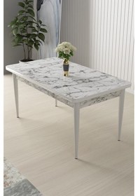 Resim Canisa Concept Nil Serisi 70x110 Sabit Mutfak Masası Takımı Beyaz Mermer Desen Masa 4 Hardal Sandalye Beyaz Masa-hardal Sandalyeler 