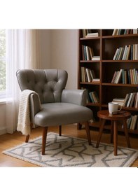 Resim Azra Mobilya Gri Deri Kapitoneli Modern Berjer Koltuk Tekli Koltuk Şık Ve Konforlu Oturma Alanı Gri 