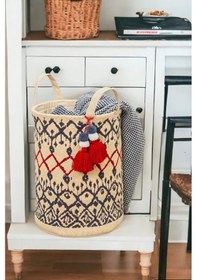 Resim Kilim Desenli Sepet-kirli Çamaşır Sepeti-oyuncak Sepeti Saklama Organizer 37x30 Cm Gri-beyaz 
