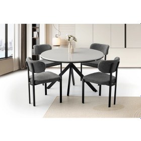 Resim Ahşap Yuvarlak Açılır Büyüyen Yemek Masa Sandalye Takımı 4 Pelin Sandalyeli Parlak Gri Gri 