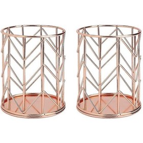 Resim Ganzhoushop Ev, Okul Ve Ofis İçin Çok İşlevli Metal İçi Boş Kalemlik 2 Parçalı Set Gül Altın 