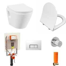 Resim VitrA Integra Rim-Ex Kanalsız Asma Klozet + VitrA Slim Duroplast Klozet Kapağı + Gömme Rezervuar 7062L003-0850 