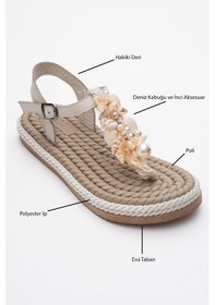 Resim Luvishoes Mıel Bej Deniz Kabuklu Hakiki Deri Kadın Parmak Arası Sandalet Bej 