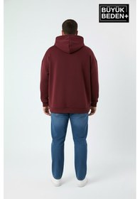 Resim Süperlife Erkek Büyük Beden Chef Baskılı Kapüşonlu Rahat Kalıp İnce Sweatshirt Spr26bsw966 Bordo 