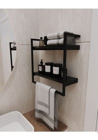 Resim Aju Havluluk 2 Katlı Duvara Monte Raf Aksesuarlık Şal Askılığı Banyo Mutfak Düzenleyiciii Siyah 