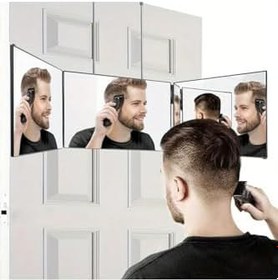 Resim Berber Aynası Saç-Sakal Kesimi 360° 3 Katlı Ayarlanabilir Askılı Katlanabilir Banyo Aynası 30 x 20 