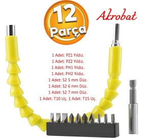 Resim Badem10 Akrobat Kıvrılabilir Eğilebilir Vida Sıkma Sökme Bits Uç Vidalama Torx Yıldız Düz Uçlar 12 Parça 