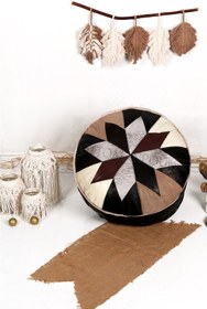 Resim Ottoman Pouffe İskandinav El Yapımı Hakiki Kuzu Derisi Bohem Bahçe Balkon Bungalov Puf Minder 60x30cm(DOLGULU) 