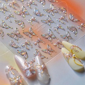 Resim 1 adet Parlayan Kelebek Tırnak Sanatı Çıkartıları - Iridiscent Kelebek Tasarımları ile Zarif Kendinden Yapışkanlı DIY Dekorasyon, İnce ve Sert Plastik, Uzun Ömürlü Manikür, Tırnak Sanatı Dekorasyonları için 