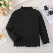 Resim Kızlar için Yüksek Yaka Uzun Kollu Triko Üst - %92 Polyester, %8 Elastan, Tek Renk, Hafif Esnek, Normal Beden, Sonbahar Moda Tişört 