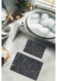 Resim Yıkanabilir Kaymaz Tabanlı Modern Desenli 2'li Banyo Paspas Takımı Bps0037 Renkli 