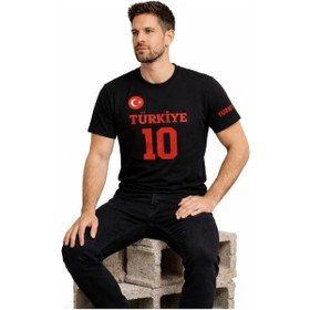 Resim Yake Store Erkek Türkiye Ay Yıldız Baskılı 10 Numara Forma Tişört Taraftar T-shirt - Siyah - Siyah 