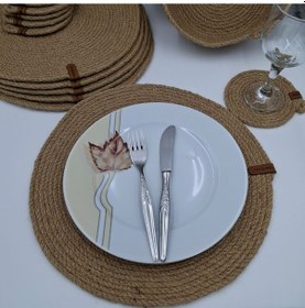 Resim 6 Kişilik 14 Parça Hasır Rengi Amerikan Servis, Hasır Supla Takım Naturel 