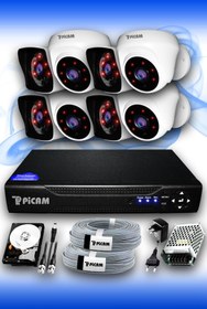 Resim Picam 8 Kameralı Kare 4 Iç Kamera Set 500 Gb Hdd Full Hd Gece Görüşlü Güvenlik Kamerası Sistemi 