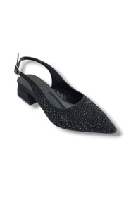 Resim Defne 795-26 Saten Güneş Taşlı Kare Topuk Arkası Açık Kadın Stiletto 