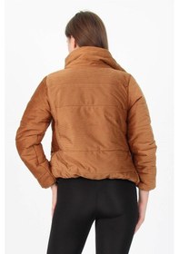 Resim Dip Moda Kadın Yüksek Yaka Cepli Kışlık Kadife Mont Dpm7154 Taba 