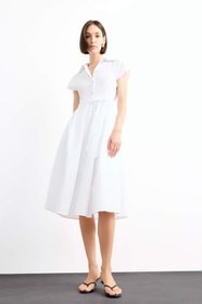 Resim DeFacto Terry Cotton Kısa Kollu Kemerli Midi Elbise, G0392AX25SM 