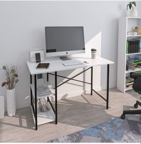 Resim Rimi Metal Çalışma 2 Raflı Beyaz Ofis Laptop Bilgisayar Masası 60x120 Beyaz 
