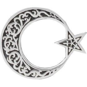 Resim Takılingo 925 Ayar Gümüş Desenli Ayyıldız Yaka Rozeti 